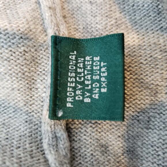 Ralph Lauren Cashmere Sweater Cardigan Leather Elbow Patches Gray Tie Waist - Picture 10 of 11